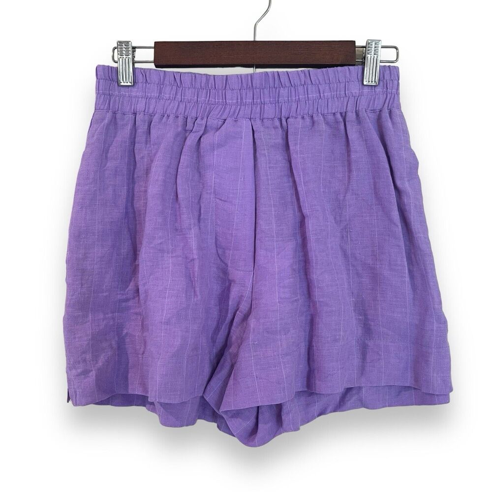SMYTHE Linen Boxer Shorts Womens Sz S Purple Shadow Stripe High Rise Pockets NWT - Picture 3 of 8